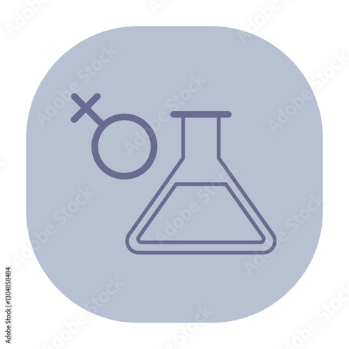 Simple line icon of laboratory flask alongside female symbol. Concept of intersection of gender and science in education or research contexts