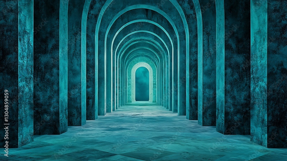 Fototapeta premium Teal Archway Corridor, Abstract