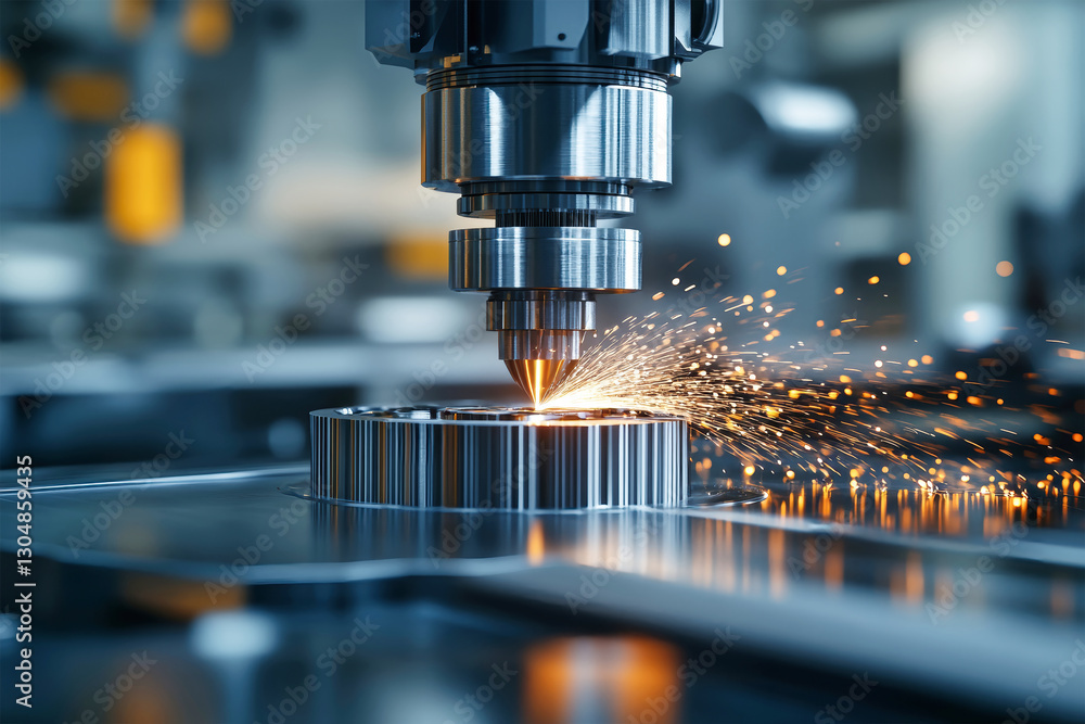 Mesmerizing sparks fly as precision cutting takes place at dawn in a modern CNC machining workshop Mesmerizing sparks fly as precision cutting takes place at dawn in a modern CNC machining workshop