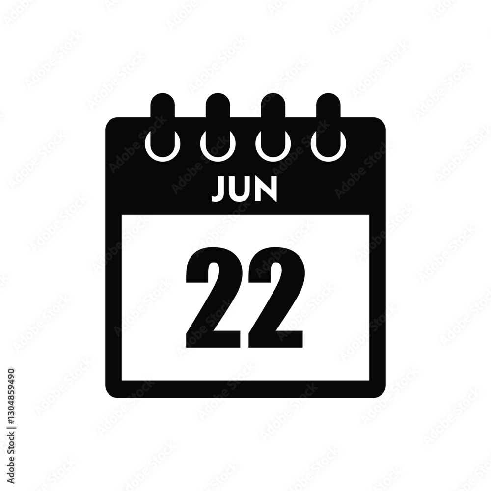 calender icon, 22 june icon with white background calender icon, 22 june icon with white background