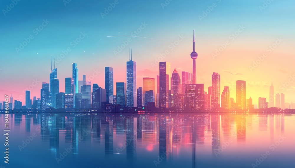 Fototapeta premium Detailed illustration of a modern city skyline