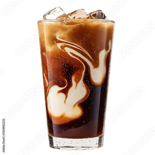 Close-up of a refreshing iced coffee drink, isolated on transparent background