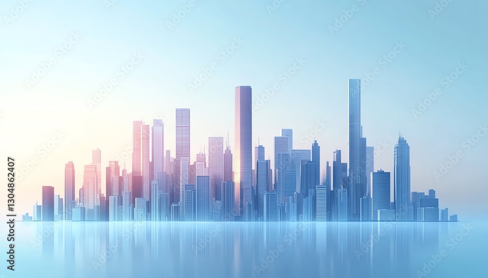 Futuristic city skyline with diverse highrise structures Futuristic city skyline with diverse highrise structures