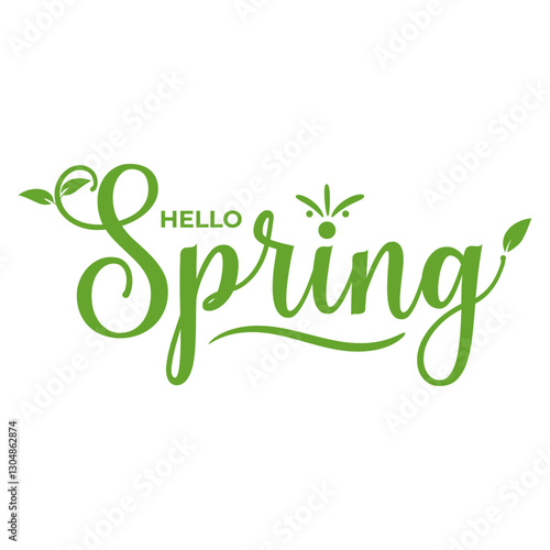 Hello Spring Letter Typography Isolated Background.