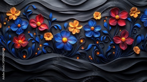 Dark floral wall art, 3D paper flowers