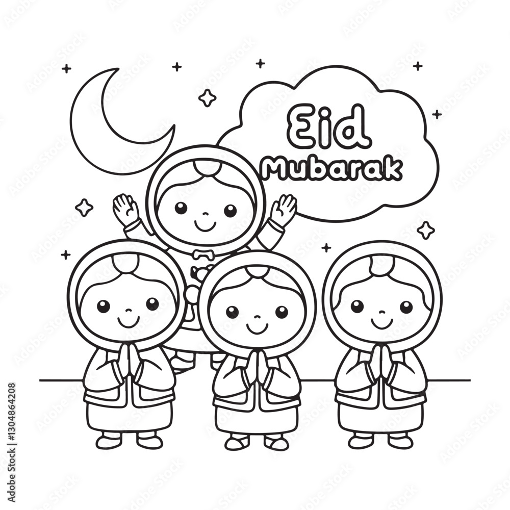 Elegant Eid Mubarak Line Art Islamic Calligraphy & Festive Design Elegant Eid Mubarak Line Art Islamic Calligraphy & Festive Design