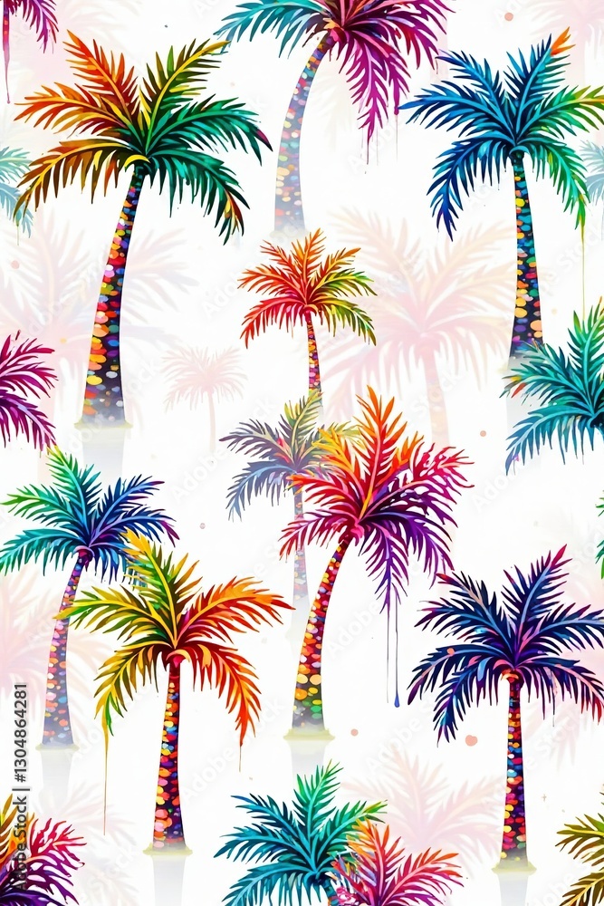 Naklejka premium Colorful palm tree pattern isolated on white background, summer, bright