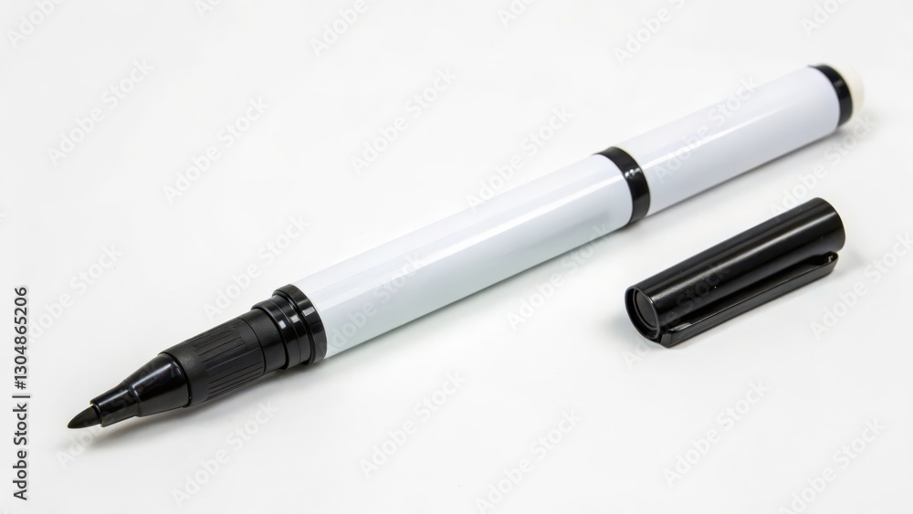 White Pen with Black Accents on White Background White Pen with Black Accents on White Background
