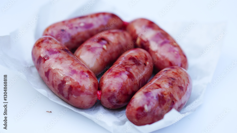 Thai pork sausage on white background Thai pork sausage on white background