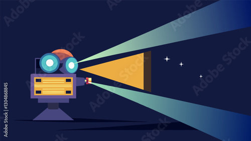 The projector beams bright bringing to life the first documentary of the night.. Vector illustration