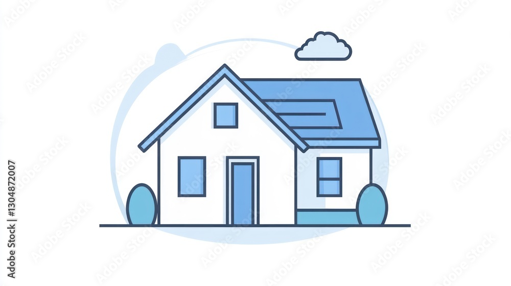 Simple House Illustration, Outline Style, Residential Design Simple House Illustration, Outline Style, Residential Design