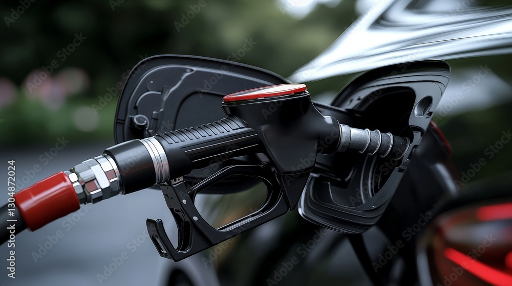 Fototapeta premium Refueling Car with Fuel Pump at Gas Station