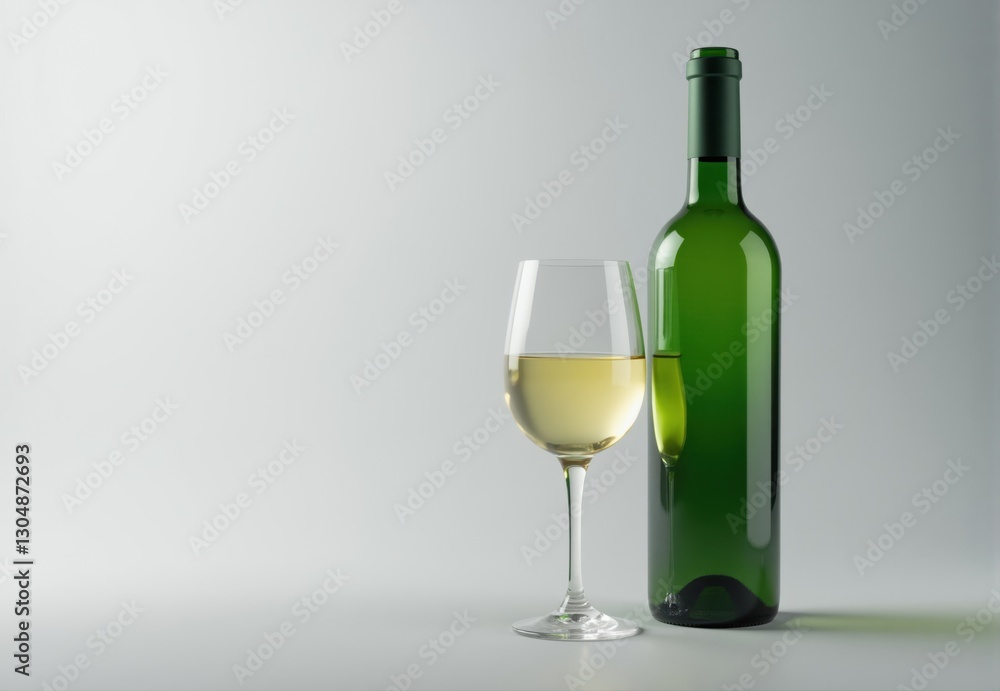 Green Wine Bottle and White Wine Glass Green Wine Bottle and White Wine Glass