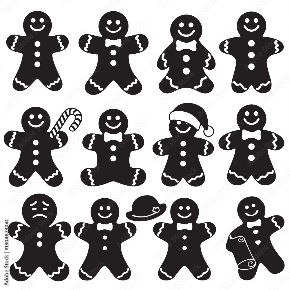 Obraz premium set of gingerbread man vector icon, silhouette 