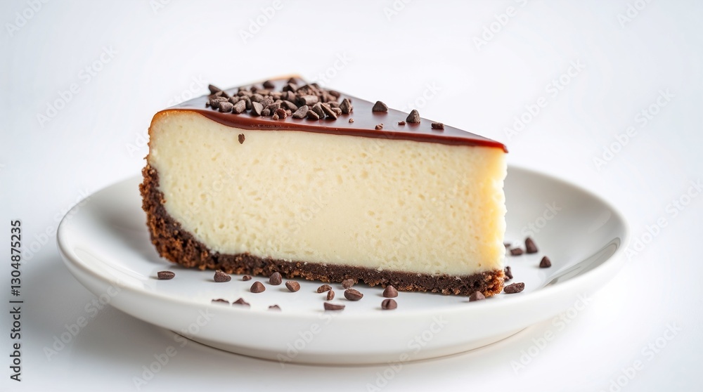 Oreo Cheesecake Slice with Chocolate Ganache and Crumbs on a White Plate Oreo Cheesecake Slice with Chocolate Ganache and Crumbs on a White Plate