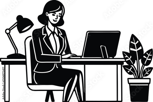 vector silhouette a woman typing at a laptop