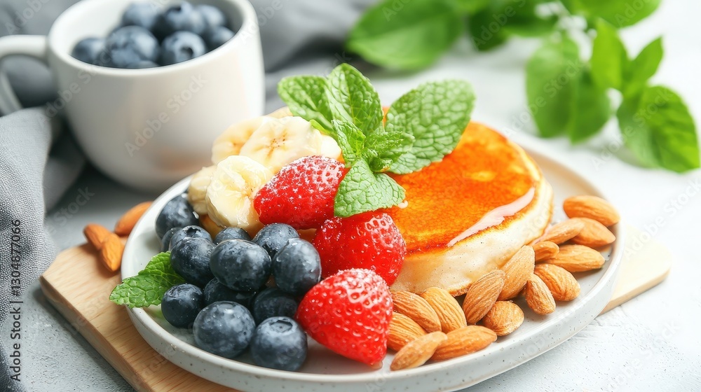 Delicious pancake breakfast with berries & nuts Delicious pancake breakfast with berries & nuts