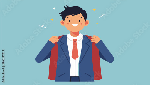 With a sigh of relief a teenager realized that their new school blazer actually fit perfectly unlike the oversized one they had worn for two years.. Vector illustration