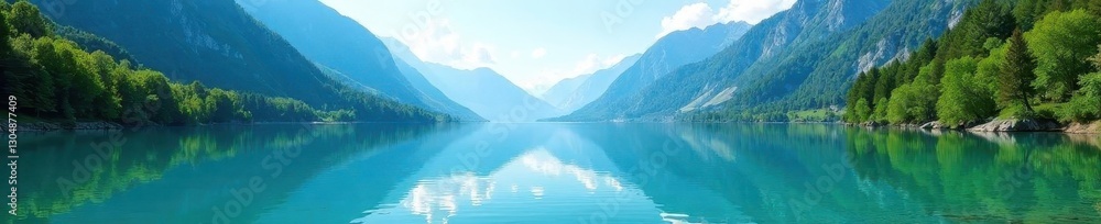 custom made wallpaper toronto digitalSerene mountain lake, azure sky reflecting on pristine water, trees, tranquil, forest