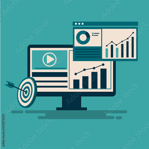 Social media marketing strategy concept, SMM, brand insights, campaign strategy development. Flat vector illustration. EPS 1