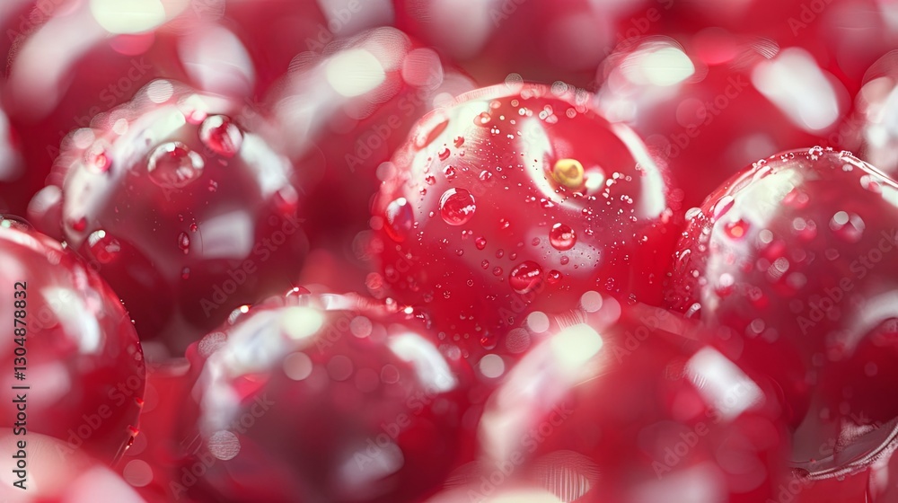 A close up of several fresh red cherries with water droplets A close up of several fresh red cherries with water droplets