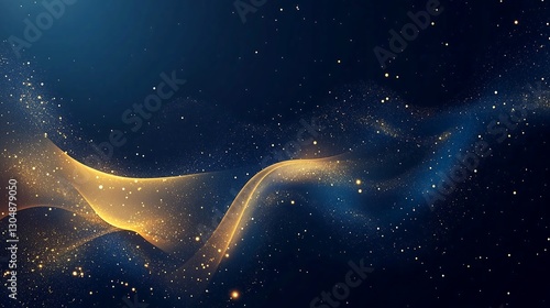 Golden shimmering wavy starry night sky space galaxy universe background