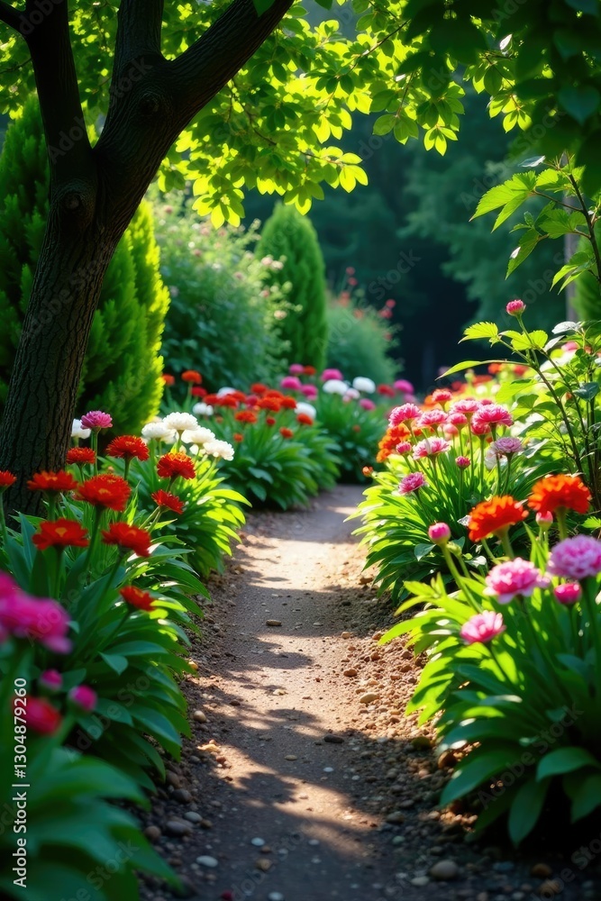 Naklejka premium Linneanum botanical garden paths with flowers, garden paths, flora, plant life