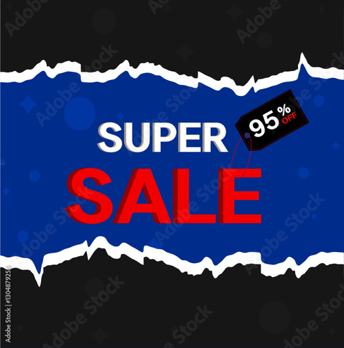 95 off. Discount on creative composition. 3D sale symbol with decorative objects. purchase label. Sale banner and poster. Vector illustration.