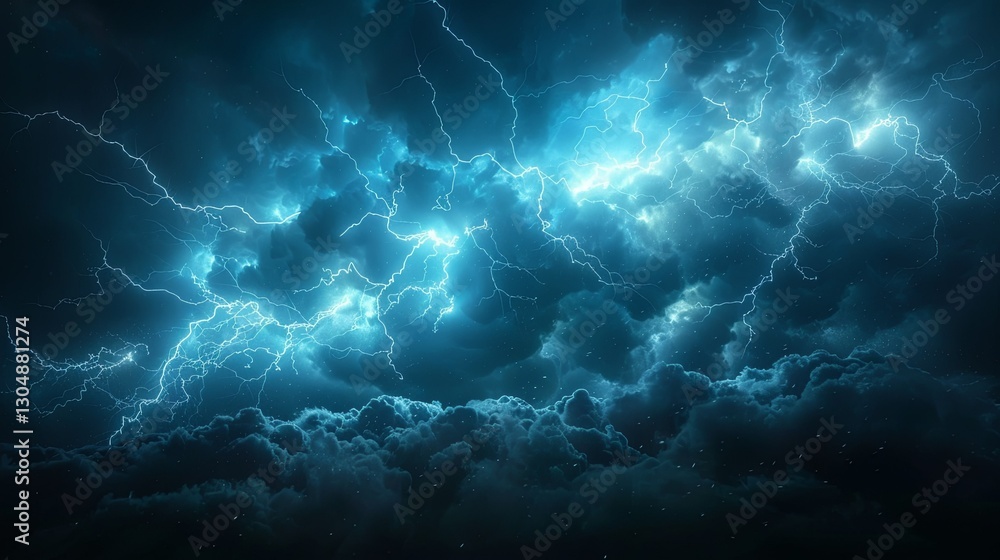 Dramatic lightning strikes illuminate ominous dark clouds in the sky Dramatic lightning strikes illuminate ominous dark clouds in the sky