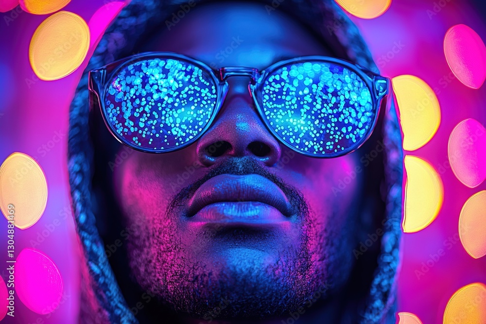 Unique portrait of a stylish individual in vibrant neon lights Unique portrait of a stylish individual in vibrant neon lights
