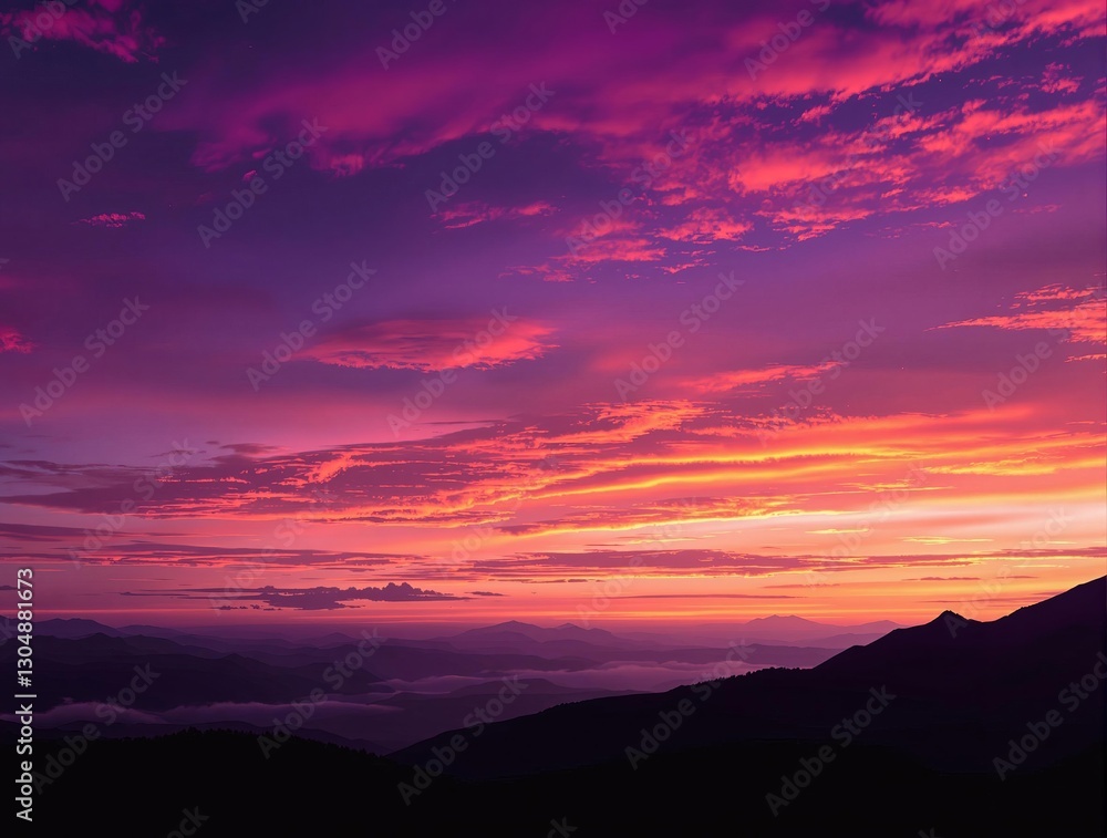 A stunning sunset over a mountainous landscape, showcasing vibrant purple and orange hues in the sky. A stunning sunset over a mountainous landscape, showcasing vibrant purple and orange hues in the sky.