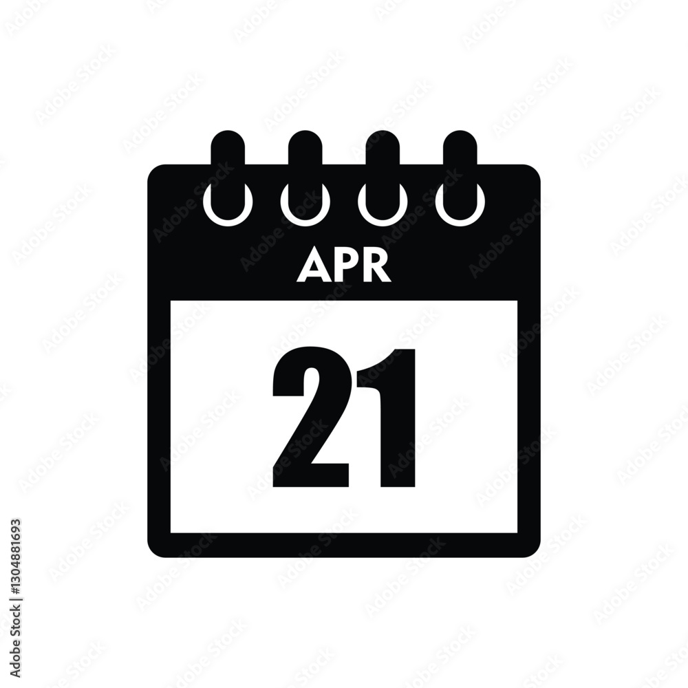 calender icon, 21 april icon with white background calender icon, 21 april icon with white background