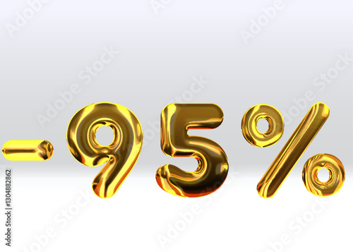 95% discount. golden 3D number on white background. Golden number. special offer.