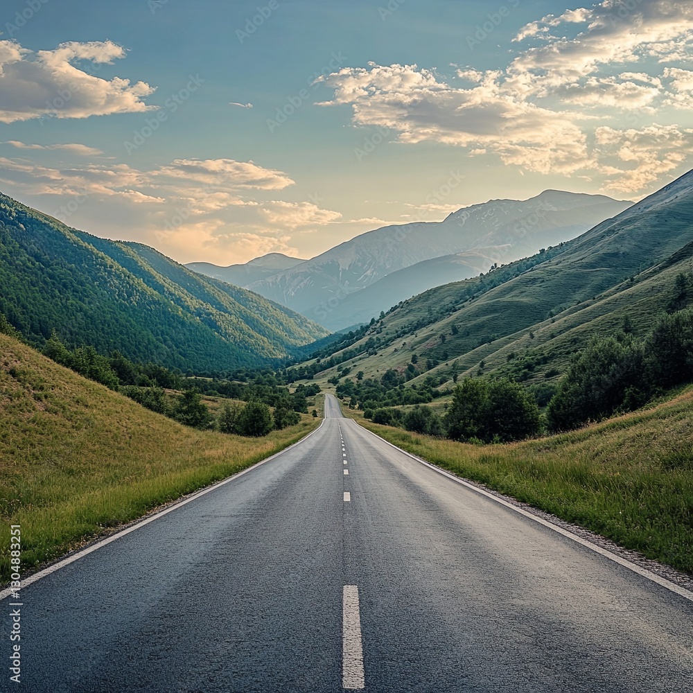 Naklejka premium panoramic view of nice summer empty road through the mountain