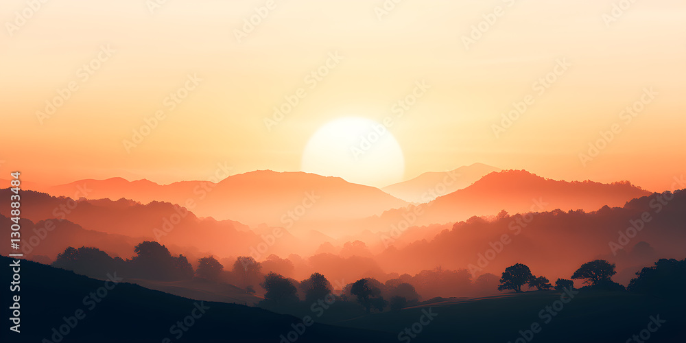 View of the mountains with the setting sun in the evening. View of the mountains with the setting sun in the evening.