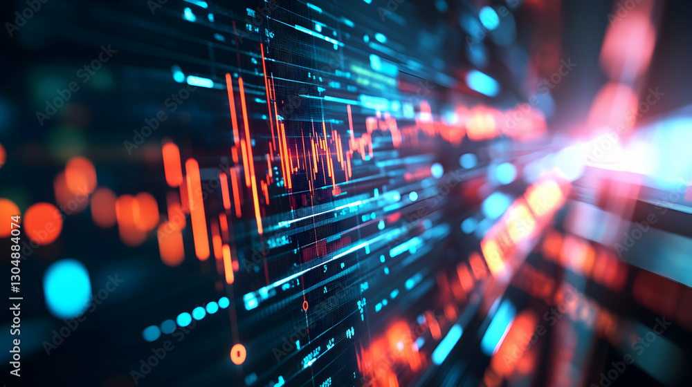 Abstract visualization of financial data displaying dynamic market trends, analysis Abstract visualization of financial data displaying dynamic market trends, analysis