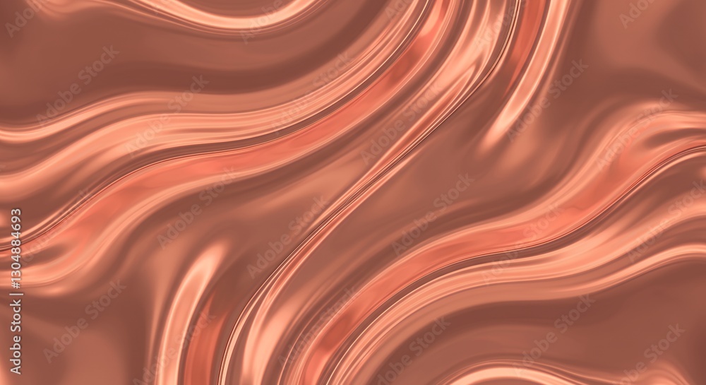 Abstract Liquid Copper Metallic Texture with Flowing Waves