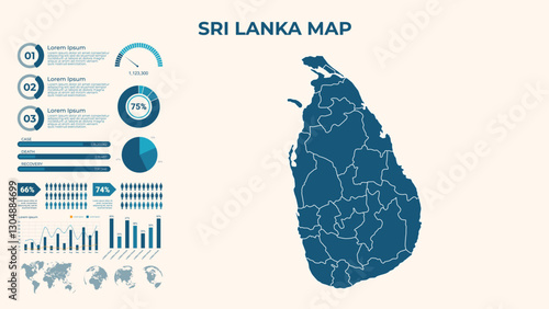 Infographic Map of Sri Lanka. Vector Map of a global map in the form of regions of Sri Lanka. Vector Illustration