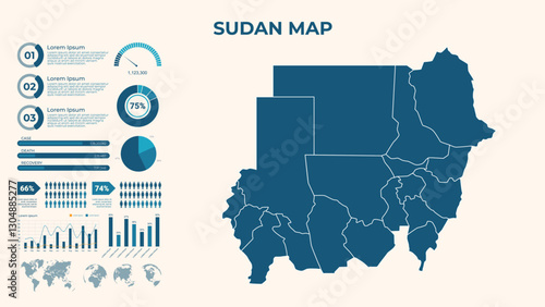 Infographic Map of Sudan. Vector Map of a global map in the form of regions of Sudan. Vector Illustration