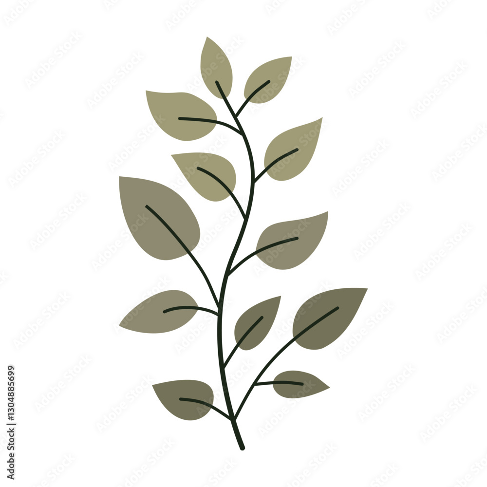 Fototapeta premium Leaves on a branch, colored. Cute illustration, vector, color, simple