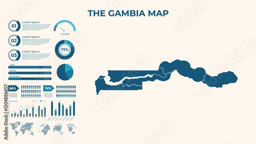Infographic Map of The Gambia. Vector Map of a global map in the form of regions of The Gambia. Vector Illustration