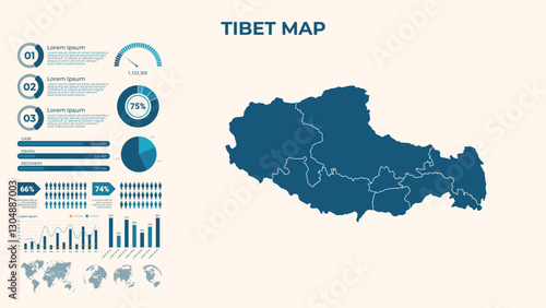 Infographic Map of Tibet. Vector Map of a global map in the form of regions of Tibet. Vector Illustration
