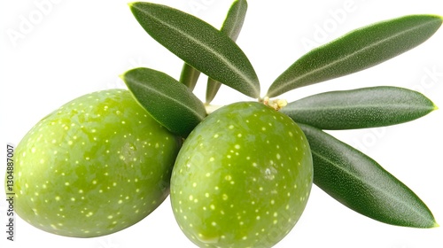 Wallpaper Mural Close Up of Fresh Green Olives on Olive Branch with Leaves Isolated on White Background Torontodigital.ca