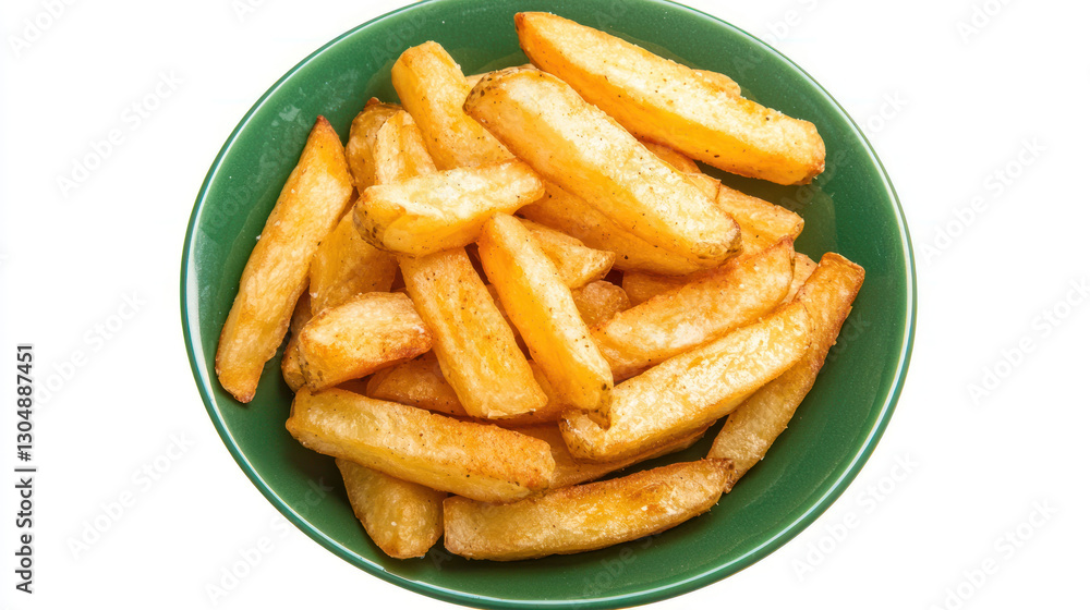 Golden crispy potato wedges in green bowl, perfect for snacking Golden crispy potato wedges in green bowl, perfect for snacking