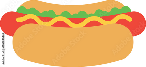 Colorful hot dog with mustard, ketchup, and fresh vegetables in a flat design vector art