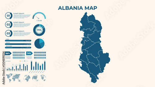 Infographic Map of Albania. Vector Map of a global map in the form of regions of Albania. Vector Illustration