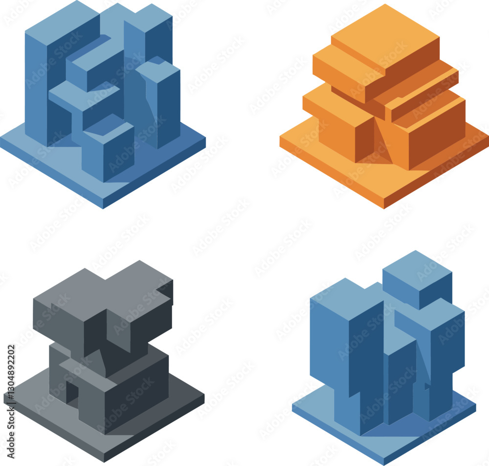 Fototapeta premium Geometric structures in various colors showcasing minimalistic design style as modern abstract vector art