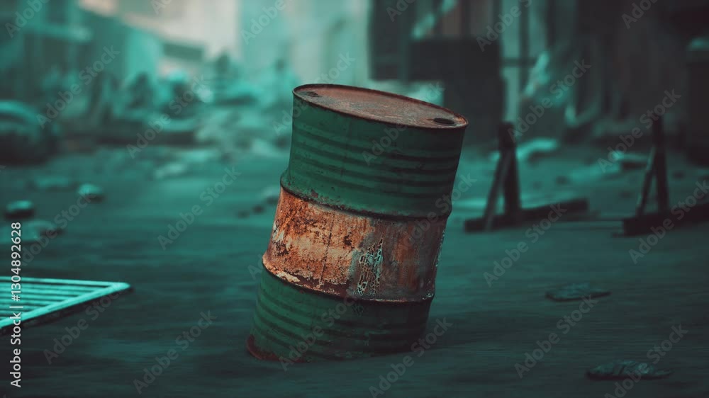 A weathered green barrel leans slightly on its side, surrounded by debris in an abandoned urban area, illuminated by eerie lighting, suggesting neglect and decay. A weathered green barrel leans slightly on its side, surrounded by debris in an abandoned urban area, illuminated by eerie lighting, suggesting neglect and decay.