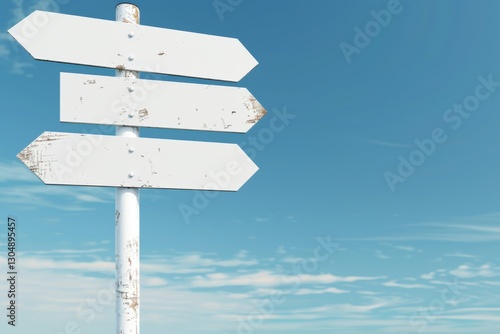 Directional signpost indicating multiple routes under a blue sky with scattered clouds near a rural area in daylight