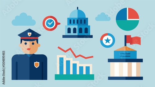 Using data on crime rates and types of offenses a government creates a targeted policing strategy to reduce crime in highrisk areas.. Vector illustration